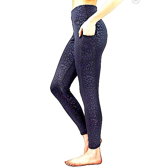 Leg End active wear black leopard leggings with pockets - Picture 1 of 11